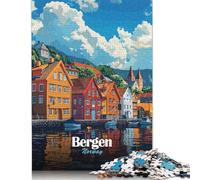 Rompecabezas de 1000 Piezas de Bergen, Noruega. Rompecabezas de Madera para Adultos Mayores de 18 años. Juego Intelectual. 1000 Piezas (75 x 50 cm).