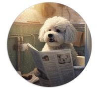 Rompecabezas de 1000 Piezas de Bichón Frisé Leyendo el periódico Rompecabezas Redondo de cartón Desarrolla la coordinación Ojo-Mano cumpleaños 1000 Piezas (67,5x67,5cm)