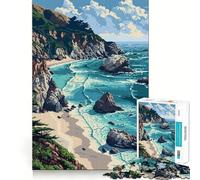 Rompecabezas de 1000 Piezas de Big Sur,California Corte preciso de píxeles Arte Creativo Juego fácil Exhibición de Arte navideña (38x52cm)