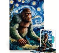 Rompecabezas de 1000 Piezas de Bigfoot en la Noche Estrellada Decoración con Bordes limpios Juguete Creativo para desarrollar la Habilidad Diversión fácil Regalo Ideal para Navidad (38x26cm)