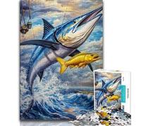 Rompecabezas de 1000 Piezas de Blue Marlin para Adultos y Adolescentes, Juego de Preguntas y respuestas, decoración de Pared, cumpleaños y Navidad, 38x26cm