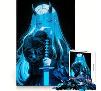 Rompecabezas de 1000 Piezas de Blue Samurai Neon Anime Girl para Adolescentes Diversión Intelectual, Escape Mental, Bordes precisos, Regalo de cumpleaños (38x26cm)