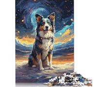 Rompecabezas de 1000 Piezas de Border Collie con temática de Noche Estrellada para Adultos, Rompecabezas de Madera para Adolescentes, Regalos, Rompecabezas para Adultos, 1000 Piezas (75 x 50 cm)