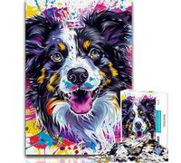 Rompecabezas de 1000 Piezas de Border Collie en Acuarela para Adolescentes Regalos Que ayudan a ejercitar el Cerebro Juguetes adictivos para Cultivar la Paciencia Ideal para Parejas (50x75cm)