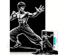 Rompecabezas de 1000 Piezas de Bruce Lee en Blanco y Negro,con articulaciones Suaves,Divertido Juego de ingenio,Juego Casual,decoración navideña (38x52cm)