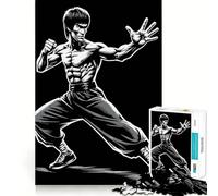 Rompecabezas de 1000 Piezas de Bruce Lee en Blanco y Negro con Bordes Lisos Juego Creativo Juguete Ideal para Pasar un rato Agradable Regalo Divertido de cumpleaños (50x75cm)