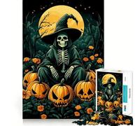 Rompecabezas de 1000 Piezas de Bruja Esqueleto para Halloween, Juguete para Adultos Que ejercita la Mente y es Ideal para Compartir Diseño artístico de Corte preciso 38x52cm