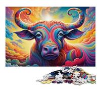 Rompecabezas de 1000 Piezas de búfalo psicodélico para Adultos, Ideal para Parejas, Navidad, Año Nuevo y San Valentín, 26x38cm/10,23x14,96 Pulgadas.