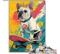 Rompecabezas de 1000 Piezas de Bulldog Francés en Patineta para Adultos, un Juego Desafiante para Familias e Interacción Entre Padres e Hijos (50x75cm)
