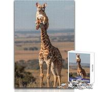 Rompecabezas de 1000 Piezas de Bulldog Francés Montando Jirafa para Adolescentes, Juego de Desarrollo del Pensamiento lógico, Gran Regalo para Momentos significativos, tamaño 38x52cm