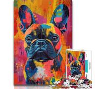 Rompecabezas de 1000 Piezas de Bulldog francés, Pintura al óleo, Rompecabezas de 1000 Piezas, desafiante y difícil, con Piezas Completamente entrelazadas de Forma aleatoria, 50x75cm