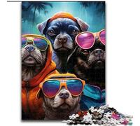 Rompecabezas de 1000 Piezas de Bulldog psicodélico de Madera, tamaño 50x75cm, desafiante Rompecabezas de Bricolaje, Juego Familiar Perfecto o Regalo Decorativo.