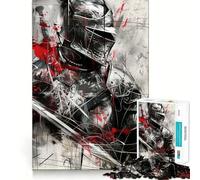 Rompecabezas de 1000 Piezas de Caballero Medieval Rojo y Negro para Adolescentes Ideal para estimular la Memoria, calmar y Relajarse Regalo de Primera Calidad (50x75cm)