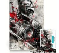 Rompecabezas de 1000 Piezas de Caballero Medieval Rojo y Negro para Adolescentes Juguete para ejercitar la Mente Juego de Mesa en Grupo Arte y Montaje Regalo clásico (38x52cm)