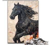Rompecabezas de 1000 Piezas de Caballo Dorado Negro para Adultos, Regalos, Juegos educativos, Juguetes de Bricolaje con póster a Juego y Hoja de Trivia para Mayores de 14 años (26x38cm)