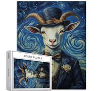 Rompecabezas de 1000 piezas de cabra en traje para adultos, estilo de pintura al óleo de Van Gogh, rompecabezas colorido para decoración del hogar, regalos, rompecabezas familiar, perfecto para noches