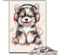 Rompecabezas de 1000 Piezas de Cachorro con Auriculares para Adultos, 50x75cm, Juego Interactivo Familiar, navideño, Juego de Actividades Familiares