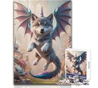 Rompecabezas de 1000 Piezas de Cachorro de Lobo Unicornio con alas de dragón para Adolescentes, Desarrollo cognitivo, Juego Divertido, Regalo de celebración Especial y reflexivo, tamaño 38x26cm