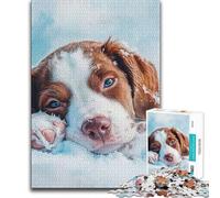 Rompecabezas de 1000 Piezas de Cachorro de Spaniel Brittany en la Nieve Decoración, Obra de Arte, Regalo para niños a Partir de 14 años (tamaño 50x75cm)