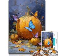 Rompecabezas de 1000 Piezas de Calabazas y Mariposas Azules para Adolescentes y Adultos Desafío difícil y antiestrés Ideal para Decorar tu Escritorio (38x26cm)