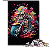 Rompecabezas de 1000 Piezas de Calavera Colorida en Motocicleta de Madera, Actividad Divertida para el hogar, 50x75cm, decoración DIY, desafiante para el Cerebro