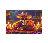 Rompecabezas de 1000 piezas de calavera de azúcar con caléndulas del Día de los Muertos, rompecabezas de madera para adultos, regalos para decoración del hogar