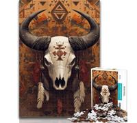 Rompecabezas de 1000 Piezas de Calavera de búfalo para Adultos y Adolescentes, Ideal para aliviar el estrés, desafío difícil y fomentar el Amor en Pareja, 26x38cm