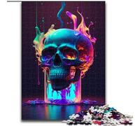 Rompecabezas de 1000 Piezas de Calavera de neón Colorida, Rompecabezas Imposible para Adultos, tamaño 50x75cm, para Vacaciones, cumpleaños y Noches de Juegos en Familia.