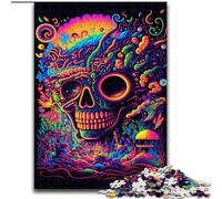 Rompecabezas de 1000 Piezas de Calavera psicodélica. Noche de Juegos en Familia: una Experiencia Visual desafiante y gratificante (tamaño 50x75cm).