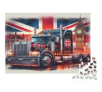 Rompecabezas de 1000 Piezas de Camión Grande para Hombres y Mujeres Camión con Bandera del Reino Unido Junto a Torre Regalo Divertido y Actividad Hogareña | Decoración de Pared 38x26cm/1000pcs