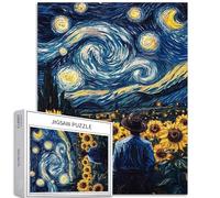 Rompecabezas de 1000 piezas de campo de girasoles para adultos, cielo estrellado brillante, pintura al óleo, rompecabezas colorido para decoración del hogar, regalos, rompecabezas familiar, perfecto