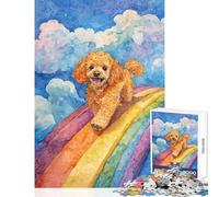 Rompecabezas de 1000 Piezas de caniche en el Puente arcoíris Juguete Educativo Gran Regalo para Juegos Familiares Juego con póster a Juego y Hoja de Trivia tamaño 38x26cm