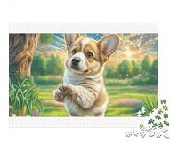 Rompecabezas de 1000 Piezas de cartón 100% Reciclado de un Corgi galés bajo la luz del Sol para Adultos. Bellamente ilustrado. 52 x 38 cm / 1000 Piezas.