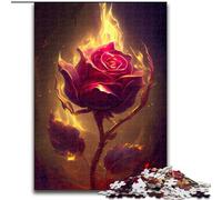 Rompecabezas de 1000 Piezas de cartón Burning Rose, tamaño 26x38cm, Juego de ingenio para decoración del hogar para Adolescentes e interacción Familiar.