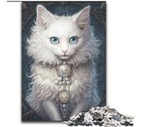 Rompecabezas de 1000 Piezas de cartón con diseño de Gatito Blanco Esponjoso para Adultos, tamaño 26x38cm, Actividad para el hogar en Vacaciones, cumpleaños y Noches de Juegos Familiares.