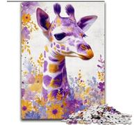 Rompecabezas de 1000 Piezas de cartón con diseño de Jirafa y Flores, 26x38cm, Ideal para Adolescentes y familias Juego de ingenio para Hacer tú Mismo