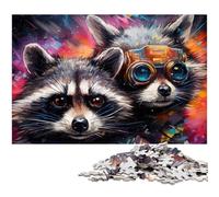 Rompecabezas de 1000 Piezas de cartón con diseño de Mapache de fantasía, Ideal para Relajarse y desafiar, decoración Colorida para el hogar, Regalo Ideal para Amigos, 26x38cm/10,23x14,96 Pulgadas.