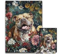 Rompecabezas de 1000 Piezas de cartón de Bulldog Entre Flores Un desafío para Adolescentes, una Divertida Noche de Juegos en Familia, 26x38cm