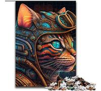 Rompecabezas de 1000 Piezas de cartón de Gato con Casco para Adultos. Colorido, Divertido, desafiante y Estimulante (tamaño 26x38cm).