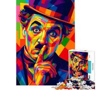 Rompecabezas de 1000 Piezas de Charlie Chaplin Retrato Colorido de Arte Pop difícil y desafiante para análisis y lógica Juguetes de Bricolaje para Mayores de 14 años 38x26cm
