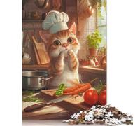 Rompecabezas de 1000 Piezas de Chef con un Lindo Gato de Dibujos Animados, Rompecabezas de dificultad, Juego Educativo, Juguete para decoración Familiar, 1000 Piezas (38 x 26 cm)