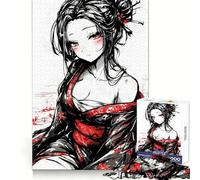Rompecabezas de 1000 Piezas de Chica Anime Adolescente en Kimono con Tinta Negra para Entrenamiento de concentración y relajación Ideal para Regalar (38x52cm)
