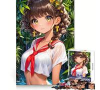 Rompecabezas de 1000 Piezas de Chica Anime bajo la Lluvia, Adolescentes adorables, claridad Mental, pasatiempo Acogedor, Fiestas (38x26cm)