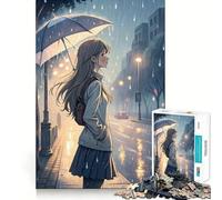 Rompecabezas de 1000 Piezas de Chica Anime bajo la Lluvia con Paraguas Juguete de construcción Focus Building Ensamblaje Firme y Seguro Juguete de Entretenimiento para Interiores (50x75cm)