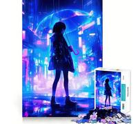 Rompecabezas de 1000 Piezas de Chica Anime bajo la Lluvia de neón para Adolescentes Diversión para estimular la Mente Manualidad de Corte de Alta precisión Actividad Relajante para desconectar