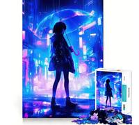 Rompecabezas de 1000 Piezas de Chica Anime bajo la Lluvia de neón para Adolescentes Juego Divertido y fácil de Usar Sin Huecos Actividad Nocturna Familiar (38x52cm)