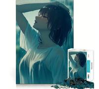 Rompecabezas de 1000 Piezas de Chica Anime bajo la Lluvia,Juego de concentración Mental,Corte de precisión,Bordes Suaves,Ideal para Rellenar Calcetines navideños (38x52cm)