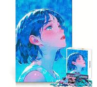 Rompecabezas de 1000 Piezas de Chica Anime bajo la Lluvia para Adolescentes Claridad Mental Pasatiempo Acogedor Fiestas (38x52cm)