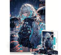 Rompecabezas de 1000 Piezas de Chica Anime bajo la Lluvia para Adolescentes Juego Divertido y fácil de Usar Sin Huecos Actividad Nocturna Familiar (50x75cm)
