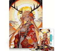 Rompecabezas de 1000 Piezas de Chica Anime con astas de Ciervo para Adolescentes Juego Divertido y fácil de armar Sin Huecos Actividad Nocturna Familiar (38x26cm)